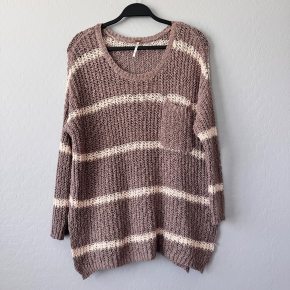 Free People Sweaters - Free People Striped Knit Pullover Sweater with‎ Pocket Oversized XS